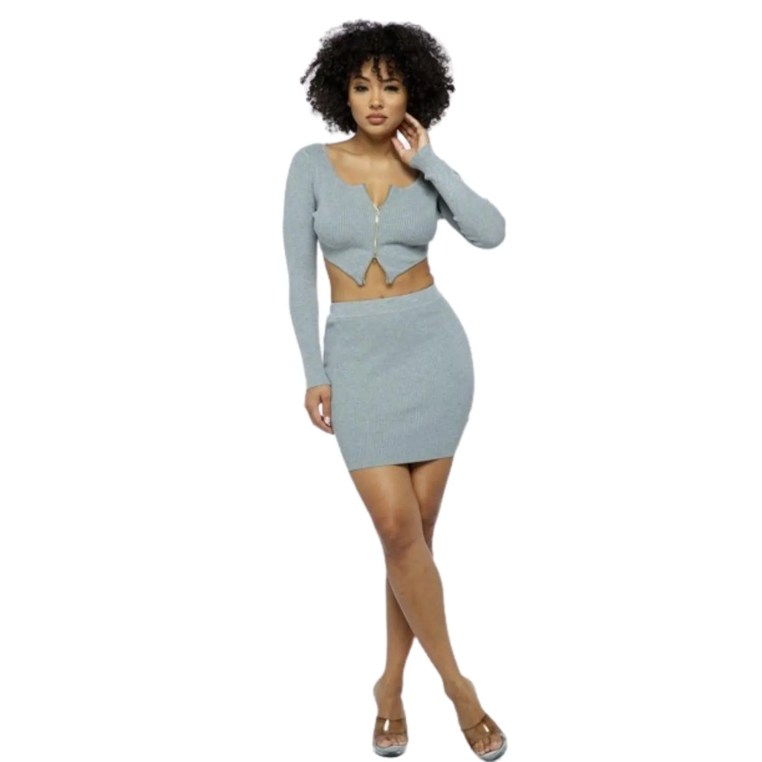 2 Way Zipper Mini Skirt Set