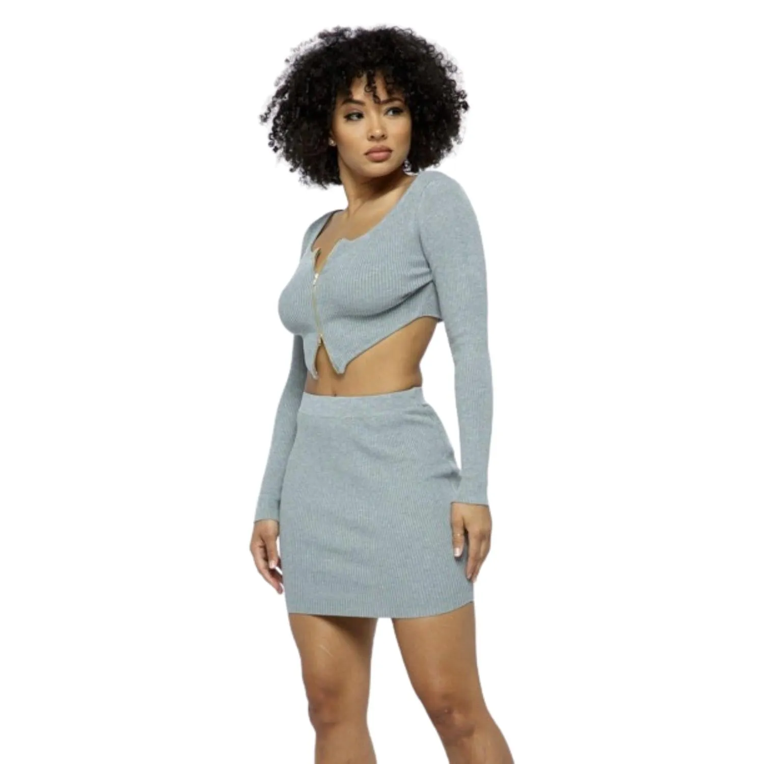 2 Way Zipper Mini Skirt Set
