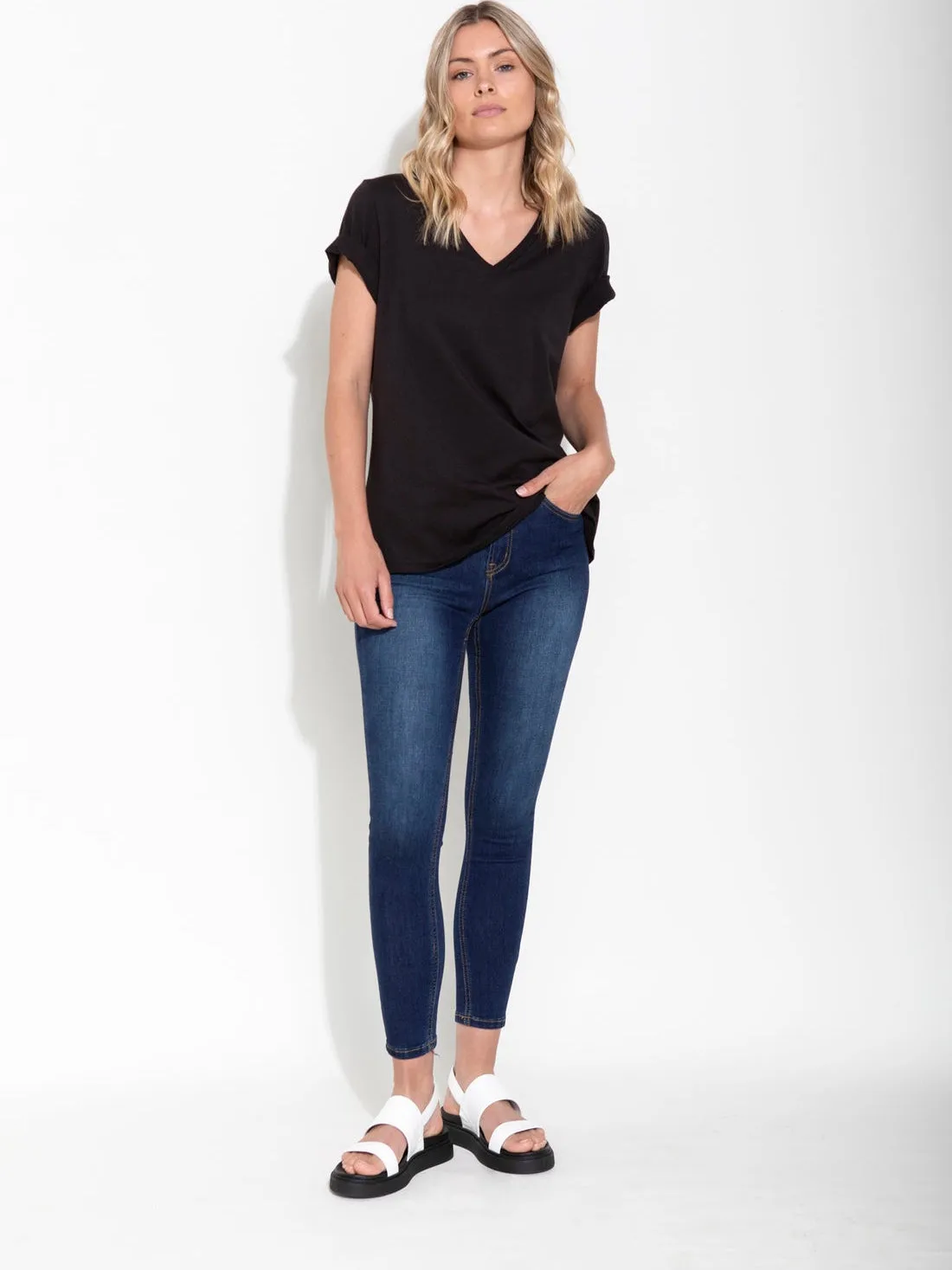 Andi V Neckline Tee - Black