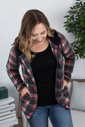 Berry Plaid Sherpa Fullzip Hoodie - Berry Plaid