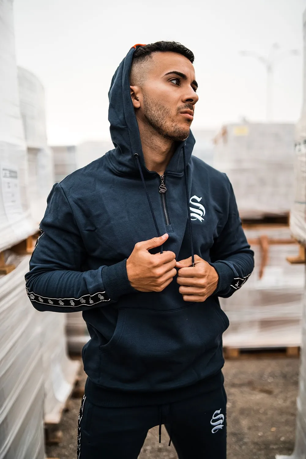 Block Tape Hoodie - Navy