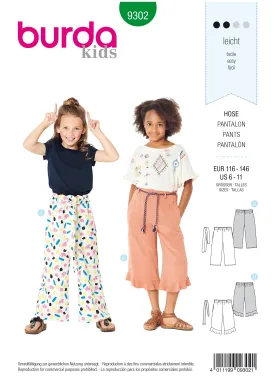 Burda Pattern 9302 Children's Pull-on Pants (6-11)