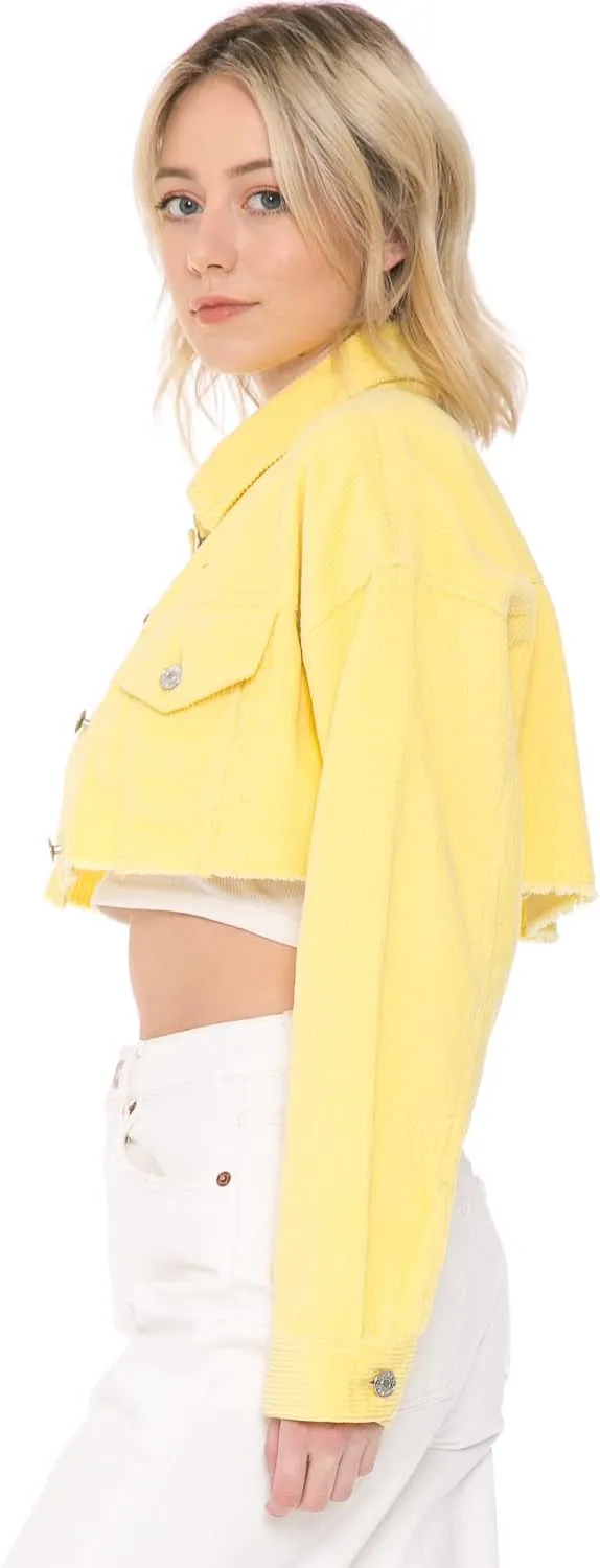Cali1850 Women's Crop Denim Jacket - Casual Button Down Long Sleeve Cropped Jean Trucker Coat
