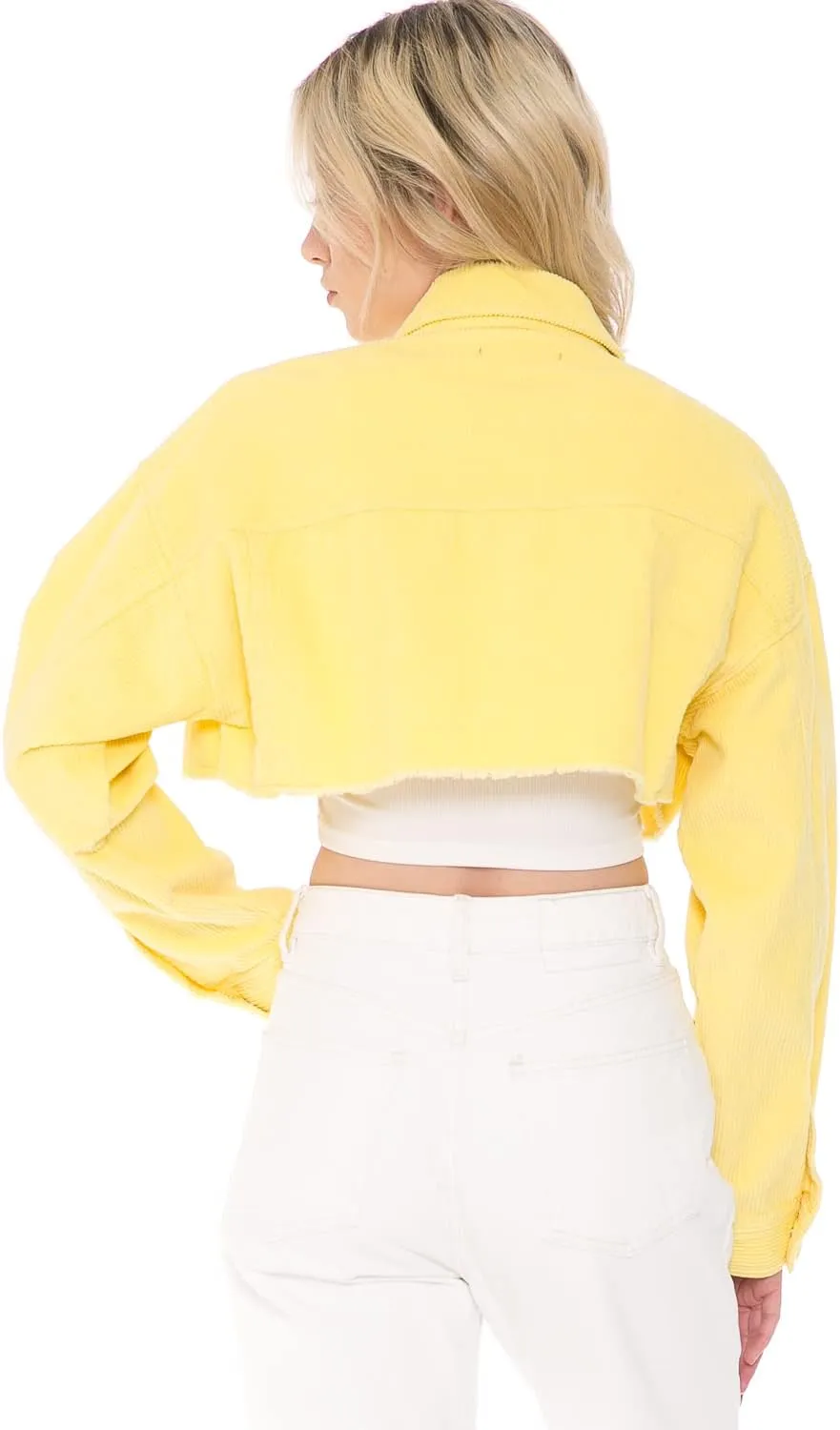 Cali1850 Women's Crop Denim Jacket - Casual Button Down Long Sleeve Cropped Jean Trucker Coat