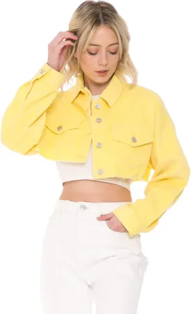Cali1850 Women's Crop Denim Jacket - Casual Button Down Long Sleeve Cropped Jean Trucker Coat