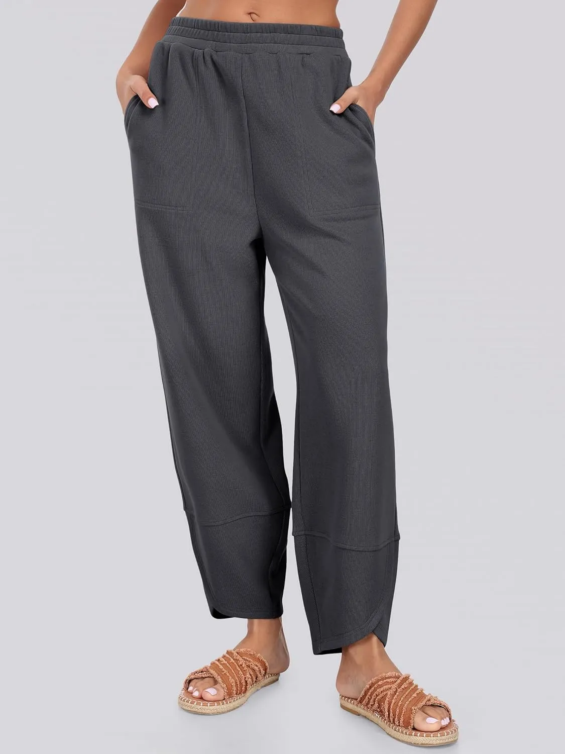Caracilia Women Barrel Wide Leg Pants Casual Elastic Waist Loose Comfy Spring Vacation Travel Baggy Lounge Sweatpants