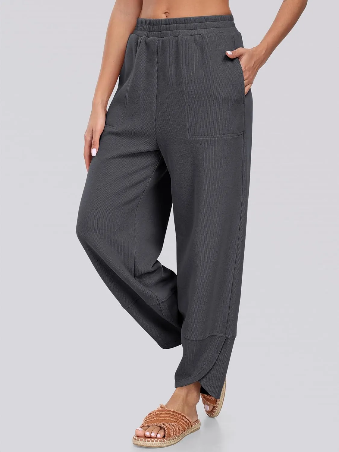 Caracilia Women Barrel Wide Leg Pants Casual Elastic Waist Loose Comfy Spring Vacation Travel Baggy Lounge Sweatpants