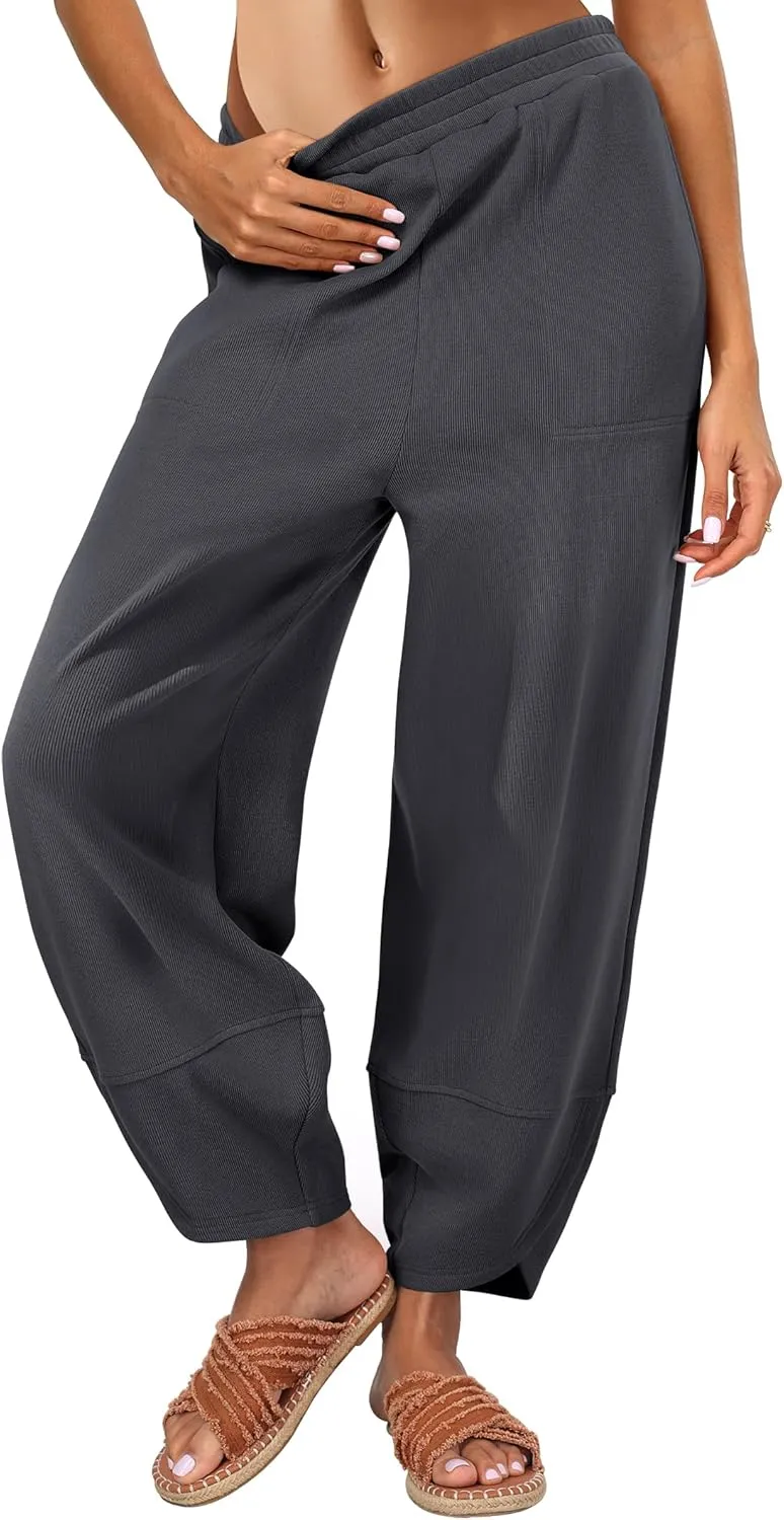 Caracilia Women Barrel Wide Leg Pants Casual Elastic Waist Loose Comfy Spring Vacation Travel Baggy Lounge Sweatpants