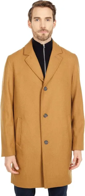 Cole Haan Mens Melton Wool Notched Collar Coat With Welt Body Pockets