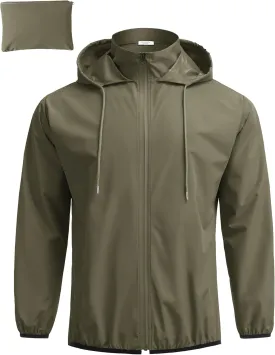 COOFANDY Men's Packable Rain Jacket Lightweight Waterproof Raincoat with Hood Travel Hiking Golf Windbreaker