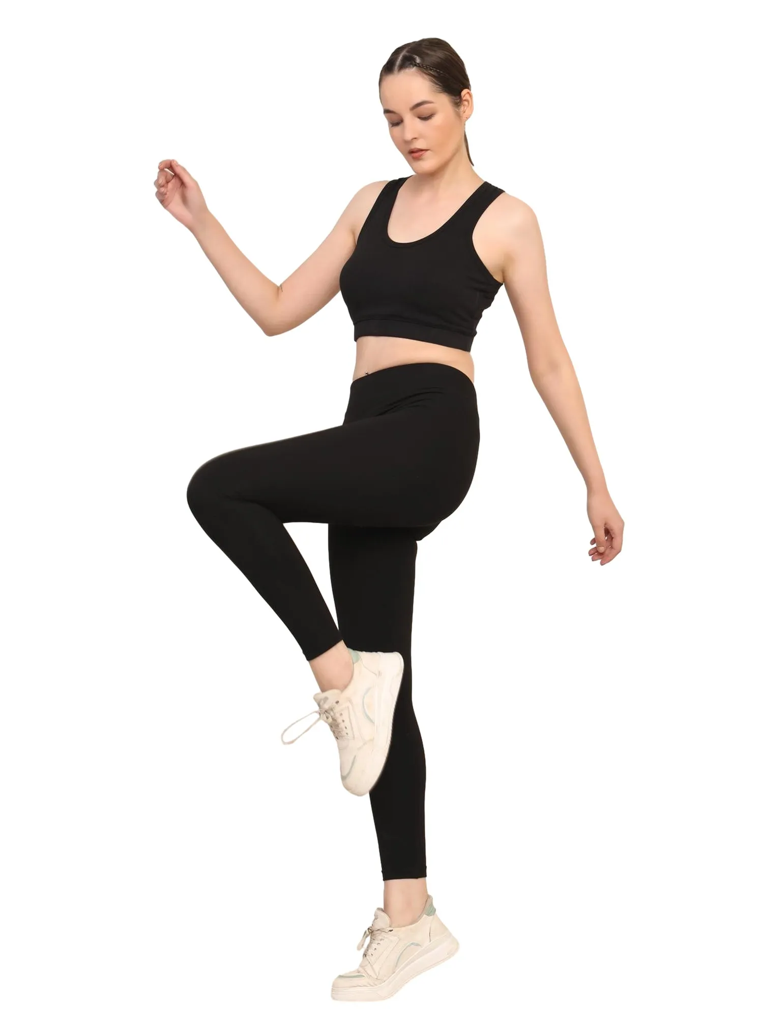 Cotton Sports Bra with Removable Pads – Breathable & Supportive Activewear | Black