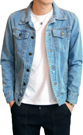 DAVID.ANN Men's Denim Jacket Slim Fit Trucker Coat