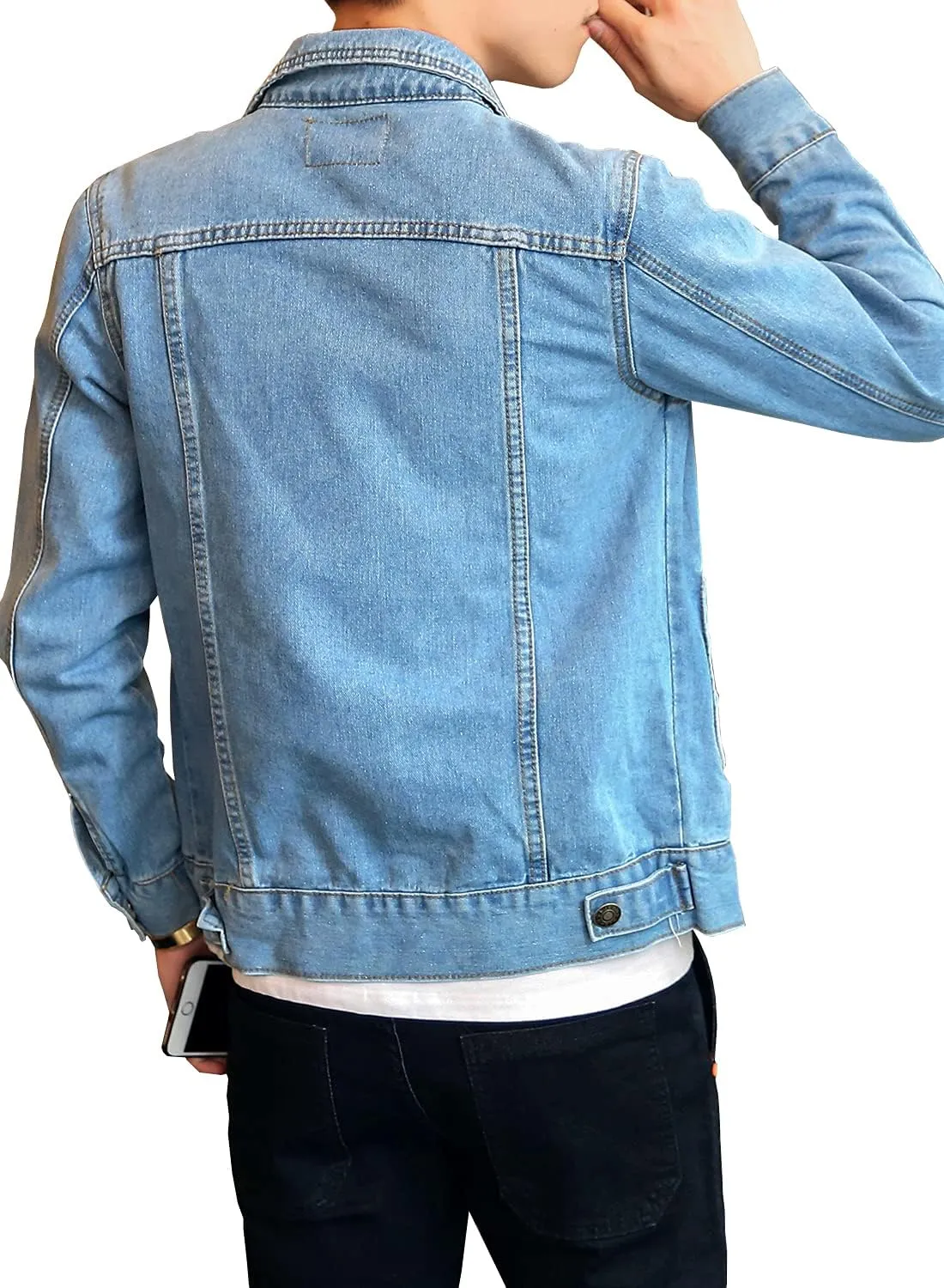 DAVID.ANN Men's Denim Jacket Slim Fit Trucker Coat
