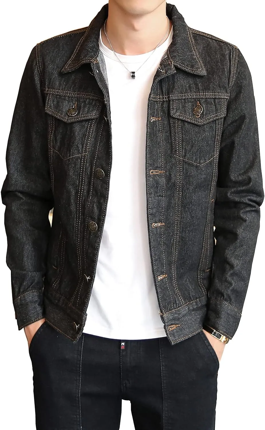 DAVID.ANN Men's Denim Jacket Slim Fit Trucker Coat