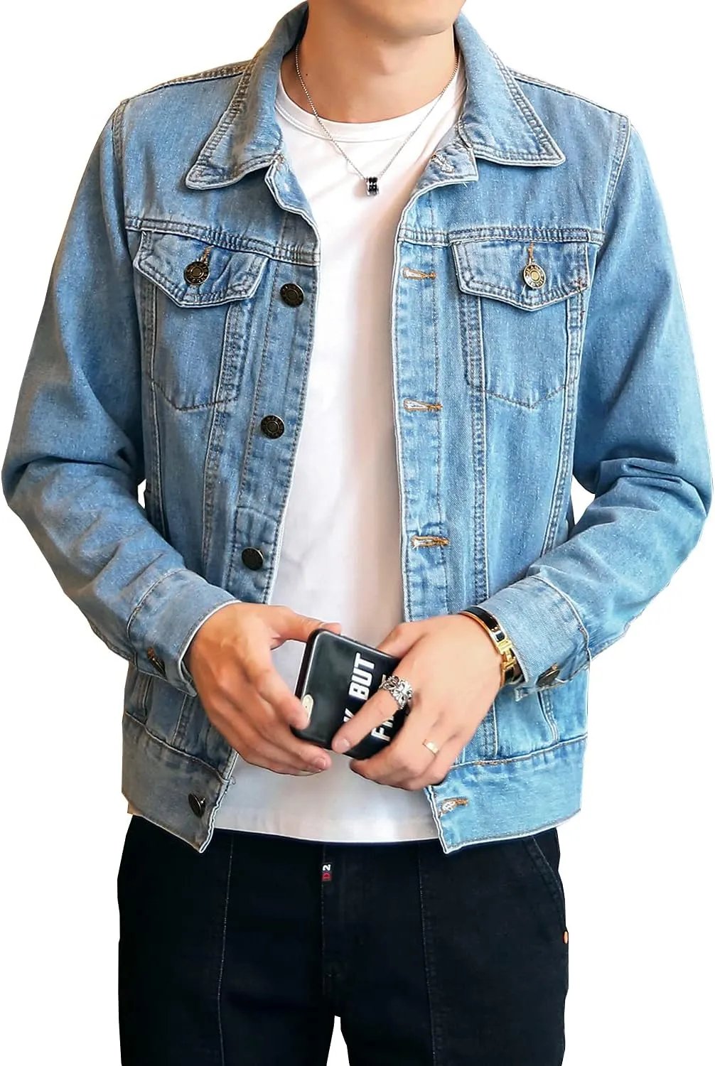 DAVID.ANN Men's Denim Jacket Slim Fit Trucker Coat