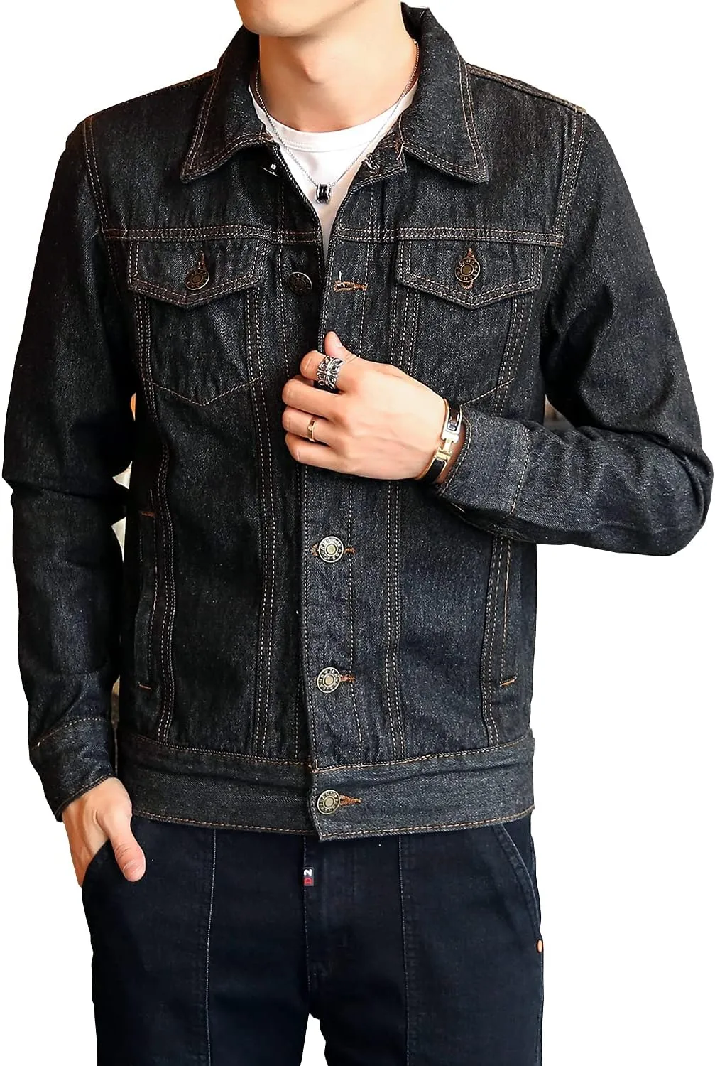 DAVID.ANN Men's Denim Jacket Slim Fit Trucker Coat