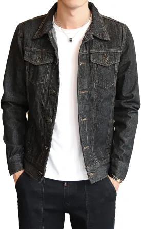 DAVID.ANN Men's Denim Jacket Slim Fit Trucker Coat