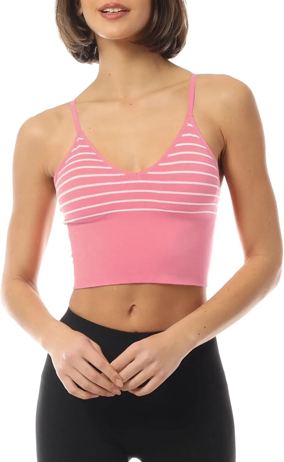 Design by Olivia Women's Casual Seamless Padded Workout Sports Bra Cami Cropped Yoga Tank Top with Adjustable Straps
