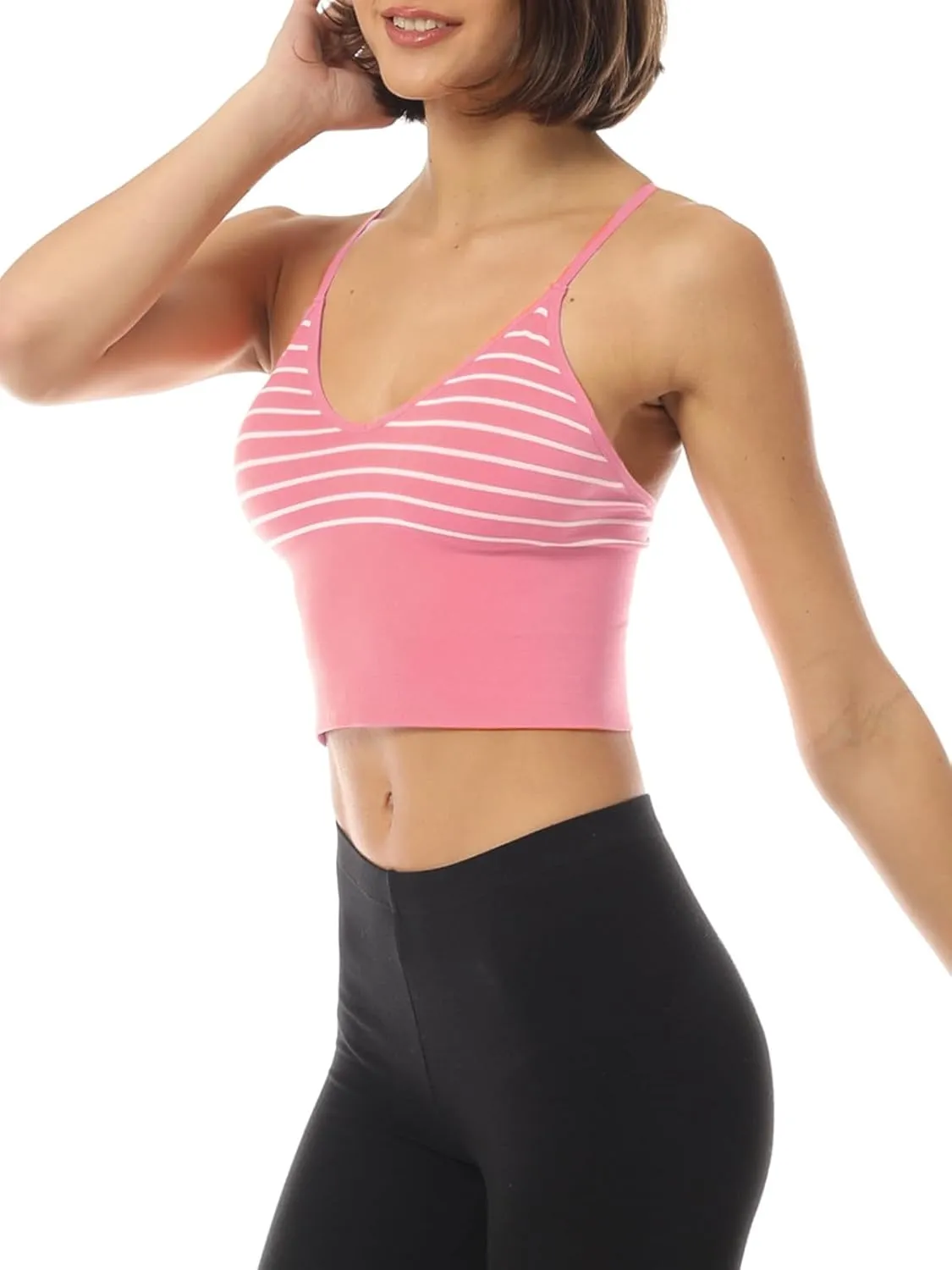 Design by Olivia Women's Casual Seamless Padded Workout Sports Bra Cami Cropped Yoga Tank Top with Adjustable Straps