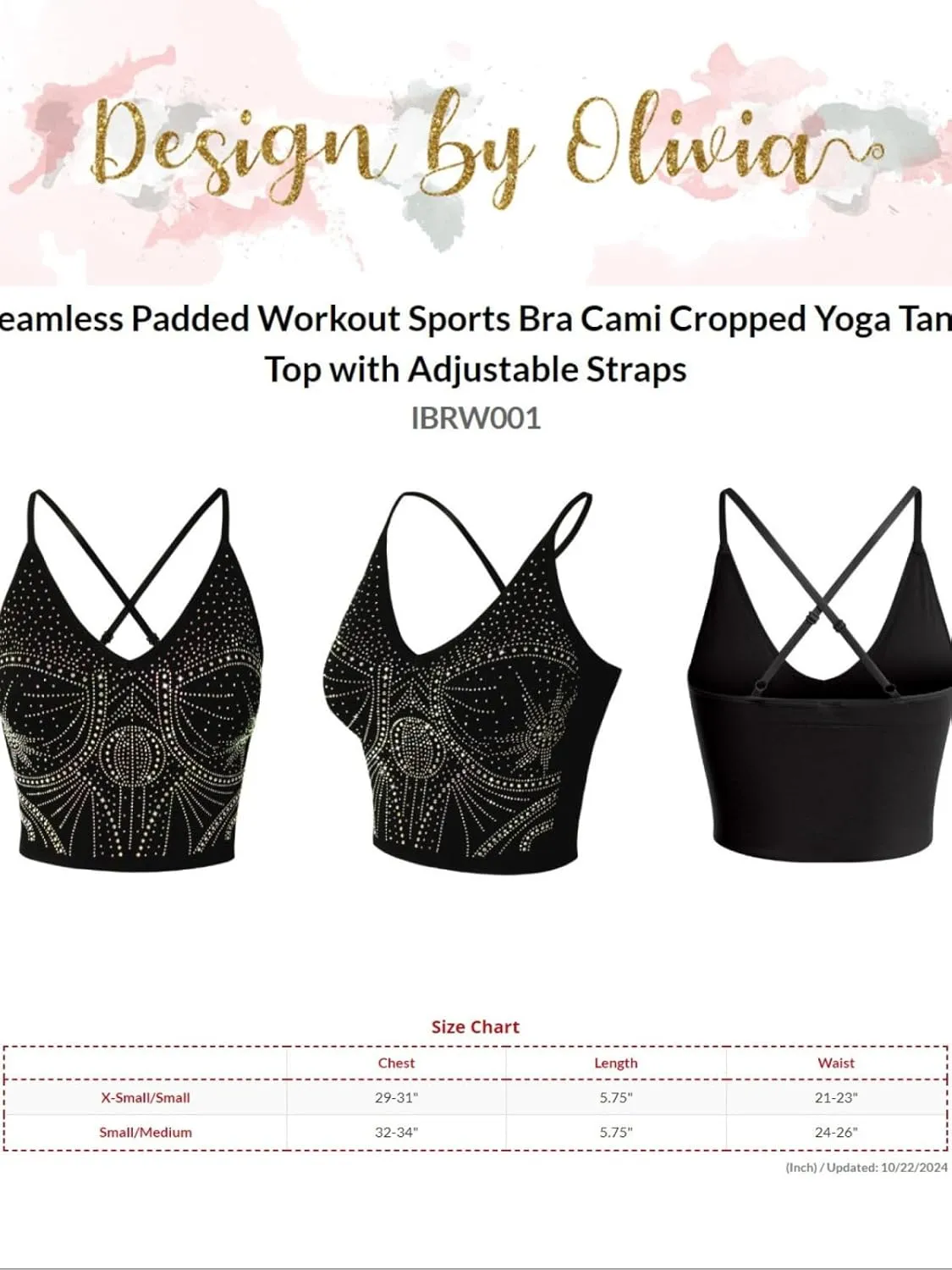 Design by Olivia Women's Casual Seamless Padded Workout Sports Bra Cami Cropped Yoga Tank Top with Adjustable Straps