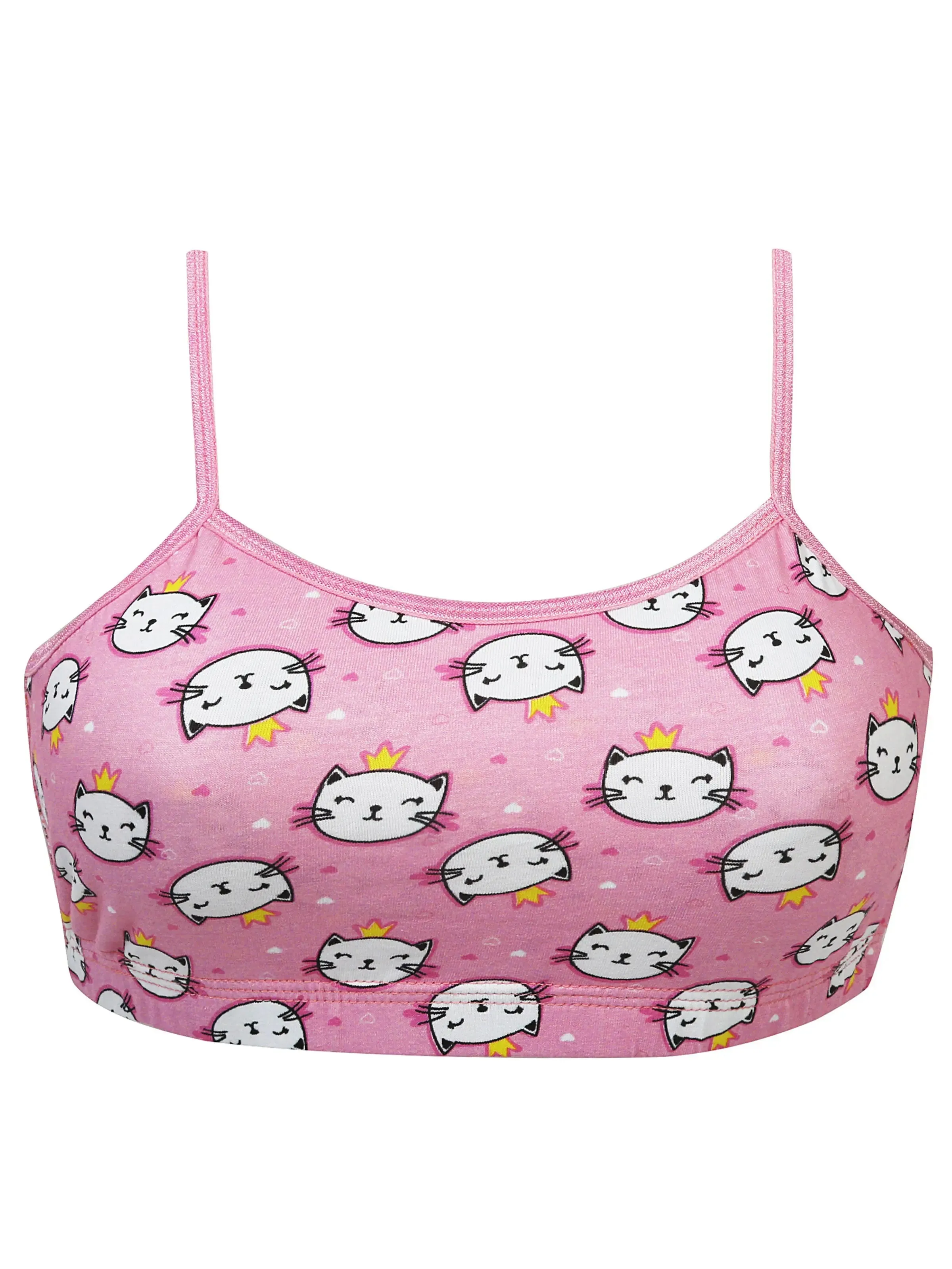 Double-Layer Thin Strap Cotton Sports Bra | Non-Padded Beginner Bra | Kitty Print Bra