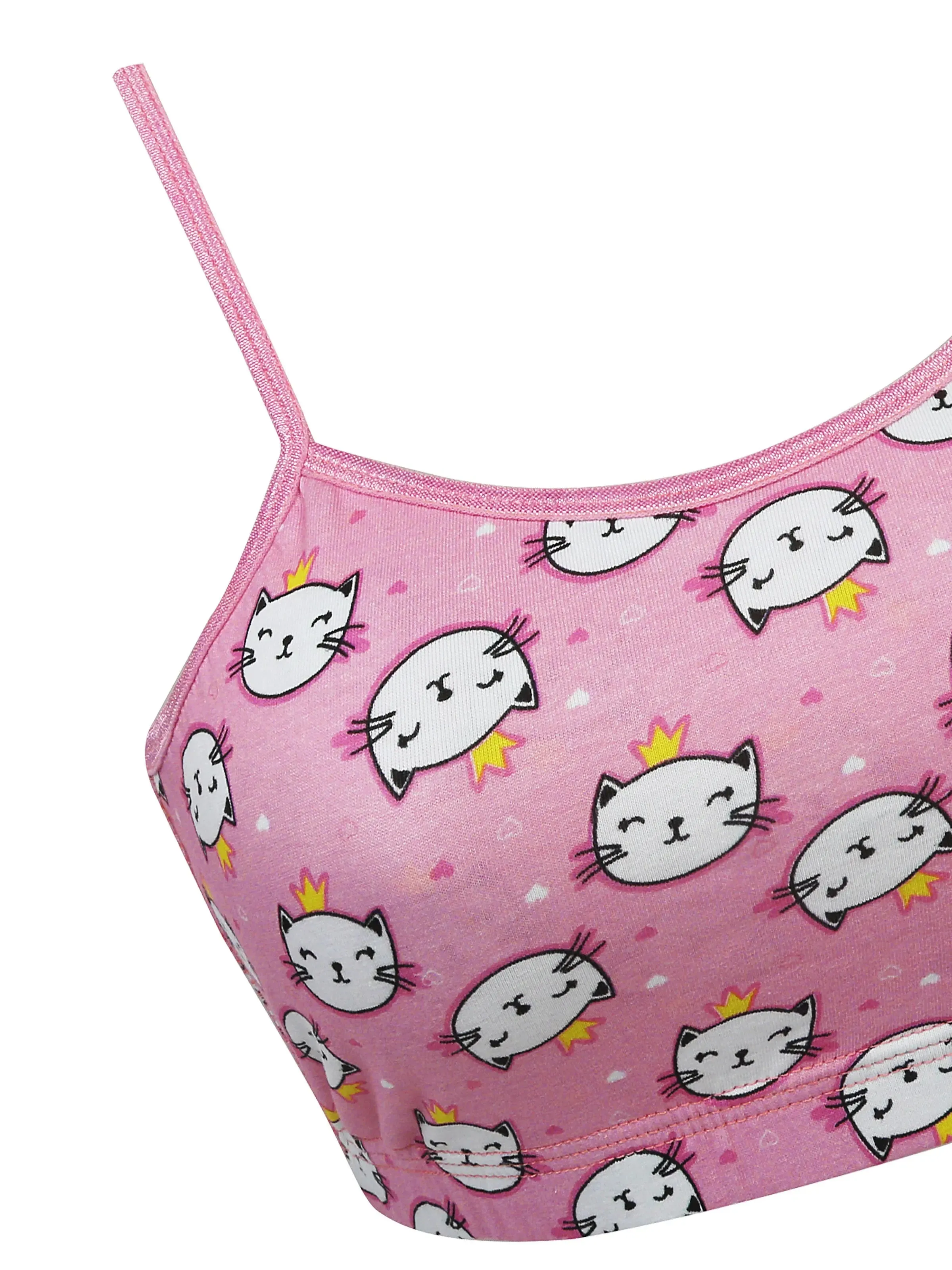 Double-Layer Thin Strap Cotton Sports Bra | Non-Padded Beginner Bra | Kitty Print Bra