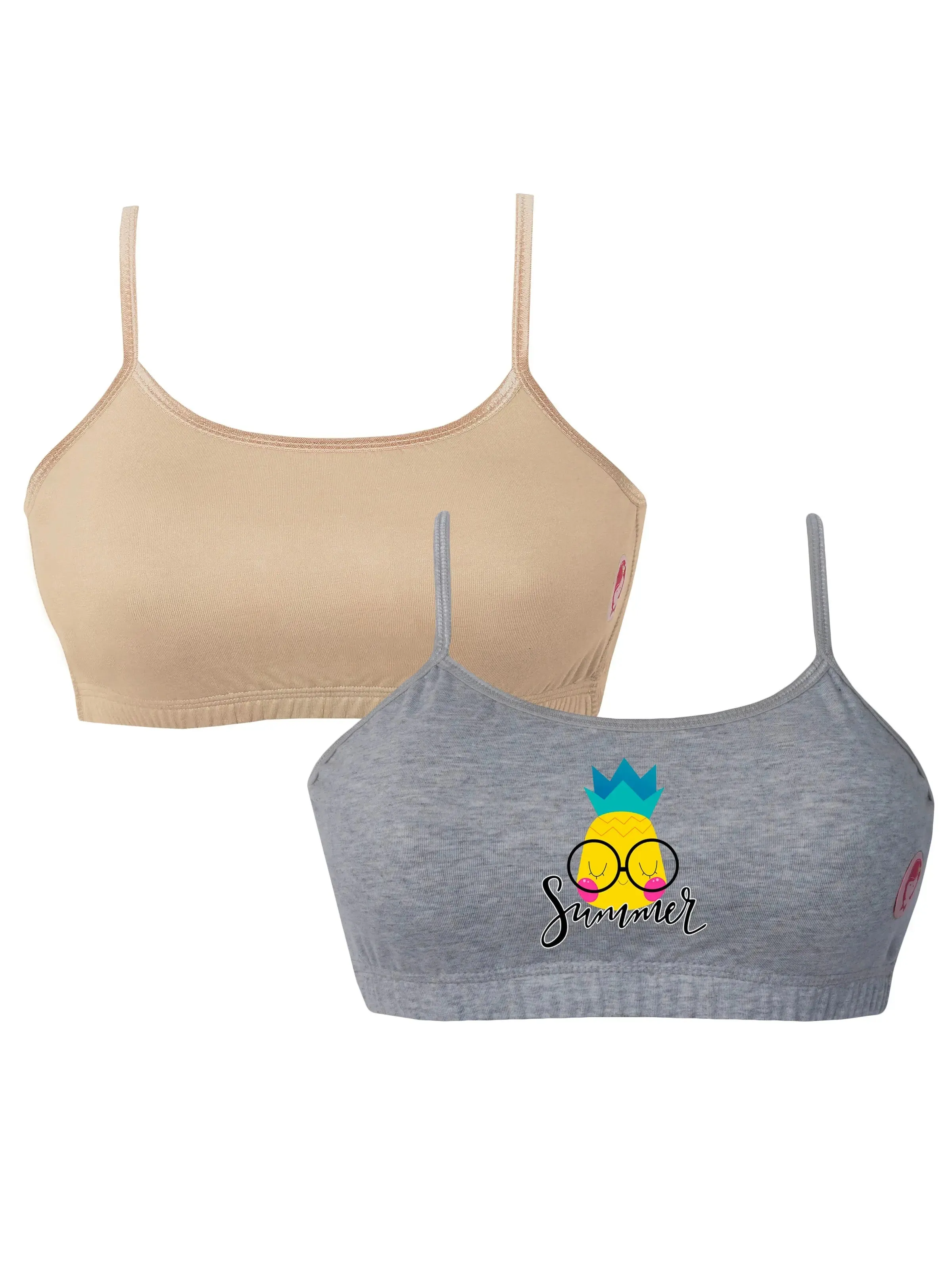 Double-layer Thin Strap Cotton Yoga Bras | Non-Padded Beginner Bra | Grey Printed & Solid Skin Bra
