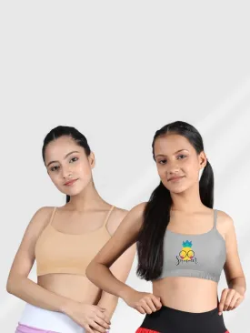 Double-layer Thin Strap Cotton Yoga Bras | Non-Padded Beginner Bra | Grey Printed & Solid Skin Bra