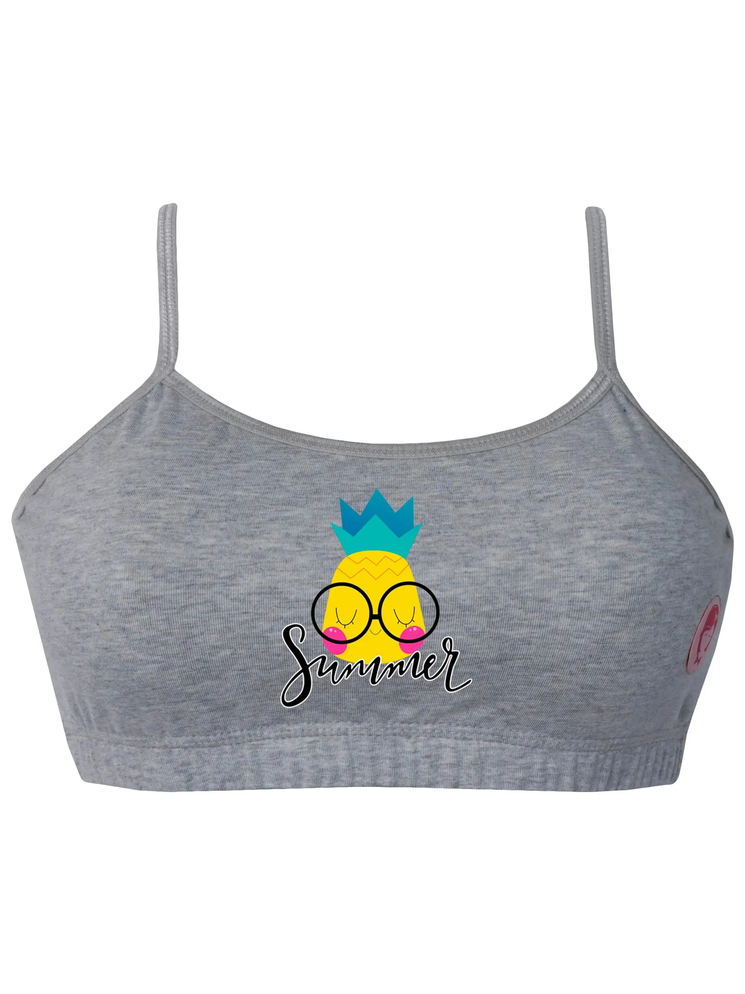 Double-layer Thin Strap Cotton Yoga Bras | Non-Padded Beginner Bra | Grey Printed & Solid Skin Bra
