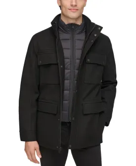 Guess Mens Regular fit Casual Coat Small Black Solid Waterproof