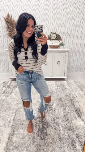 Ivory/Black Striped Hoodie Top