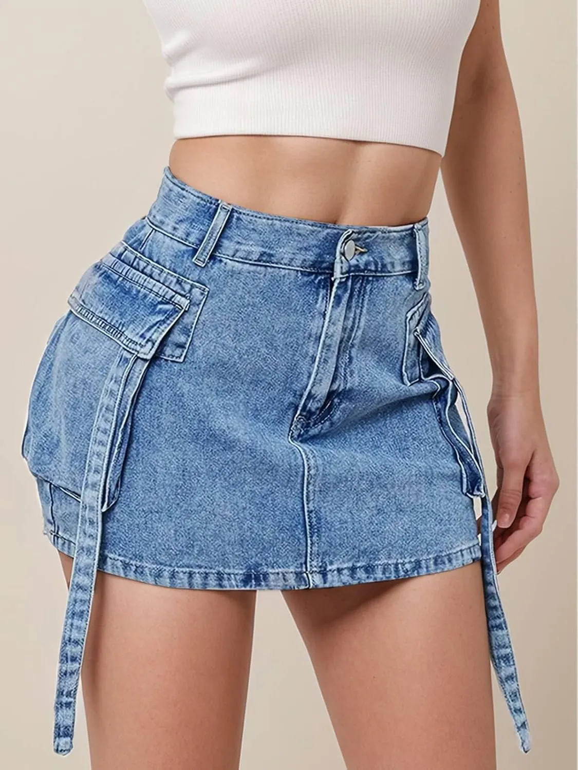 Jean Skirt for Women Denim Skirt Stretchy Y2K Cargo Skirt with Pockets Low Waist Jean Skirts