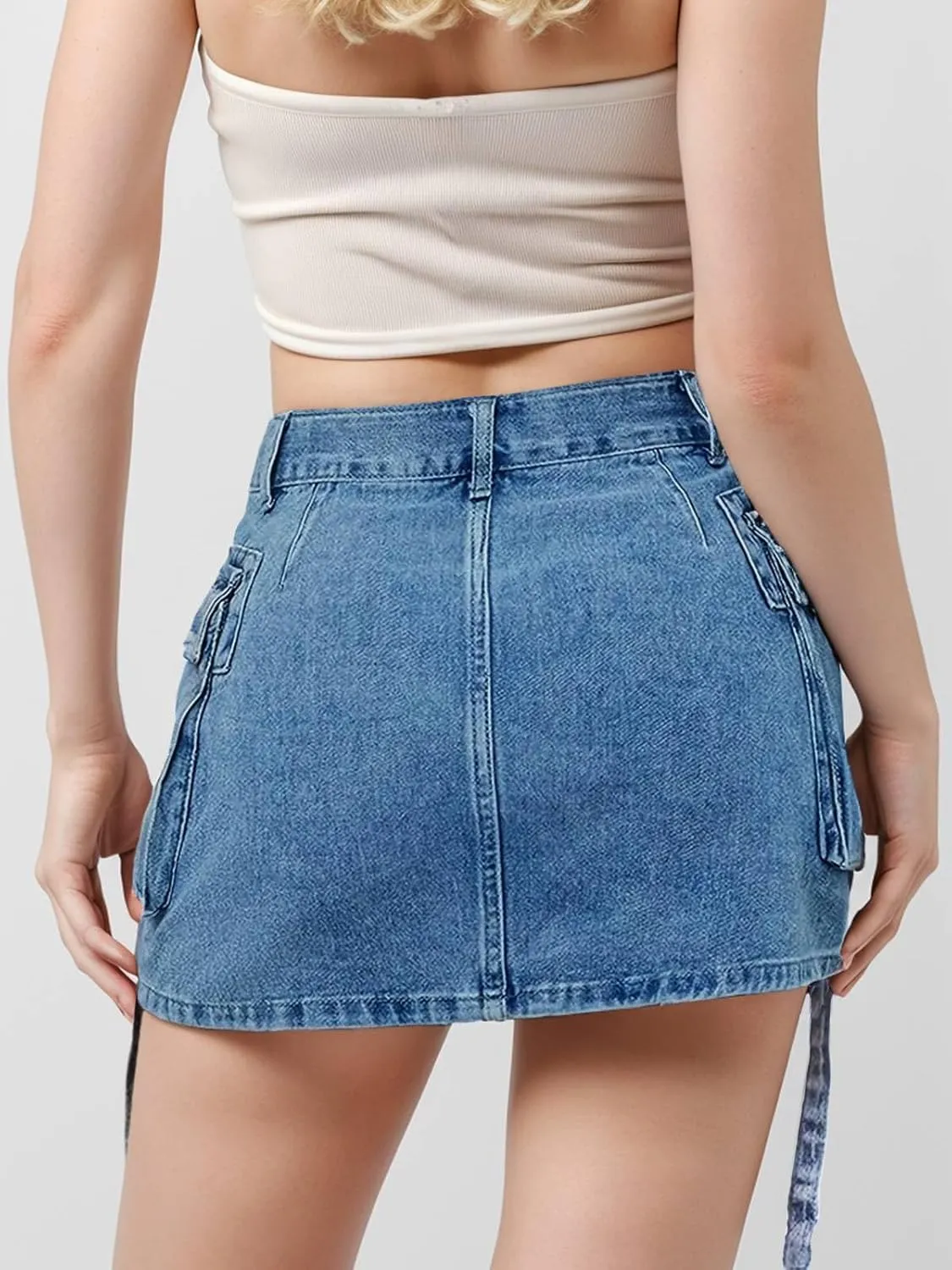 Jean Skirt for Women Denim Skirt Stretchy Y2K Cargo Skirt with Pockets Low Waist Jean Skirts