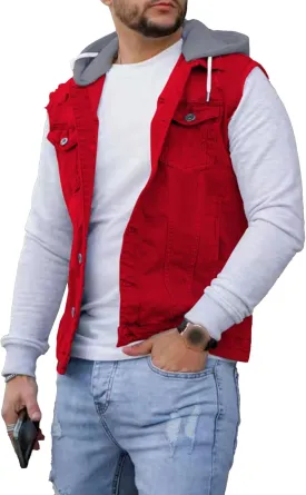 JEKE-DG Men's Fashion Button Down Jean Jacket Hooded Long Sleeve Denim Jackets Slim Fit Trucker Jean Coat