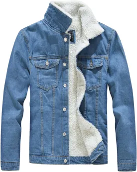 JEKE-DG Men's Plus Size Slim Fit Jean Jacket Lined Casual Winter Denim Jackets Button Down Warm Trucker Jean Coat