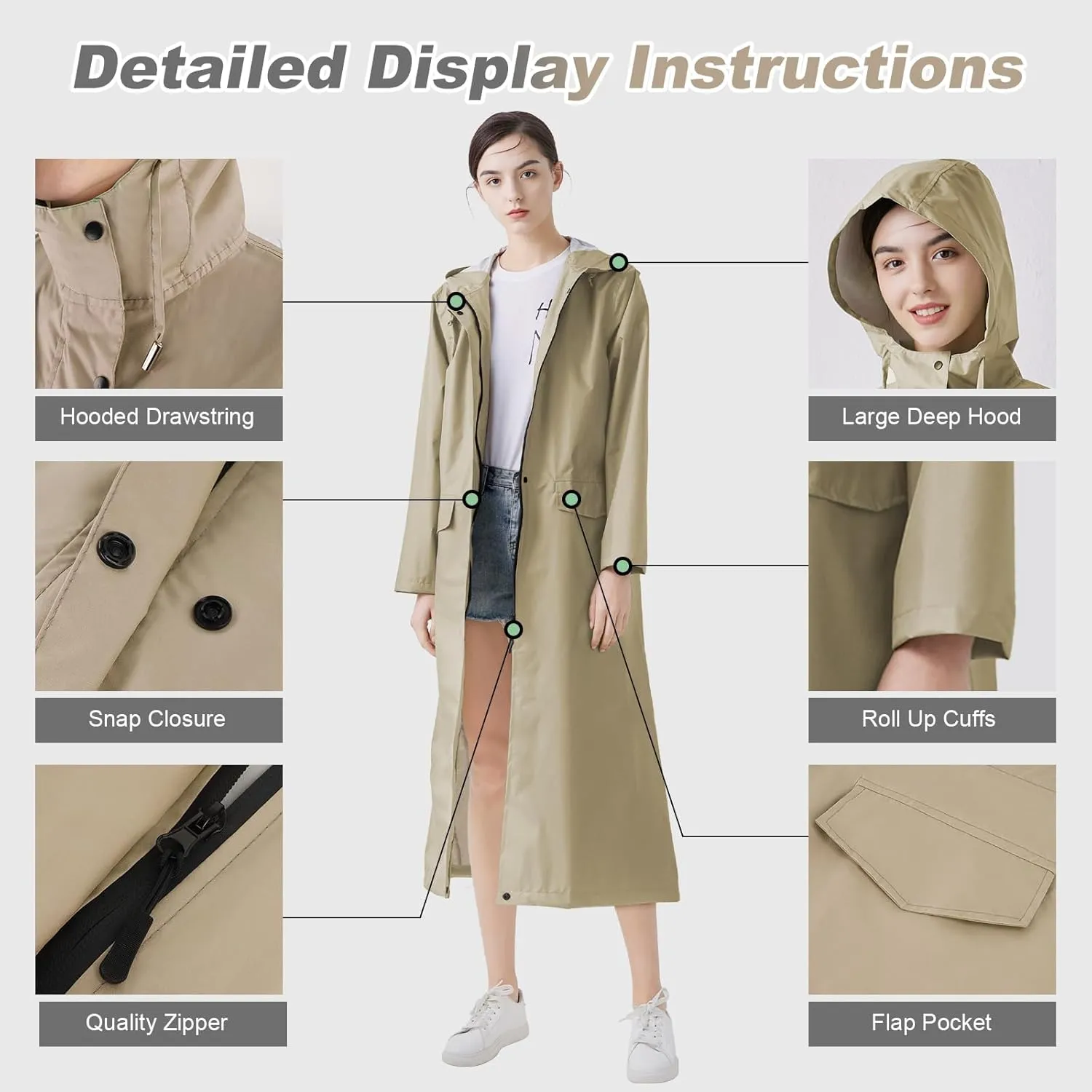 LAMA Women's Rain Jacket Lightweight Waterproof, Windbreaker Jacket with Hood Sun Protection, Packable Raincoat with Pocket
