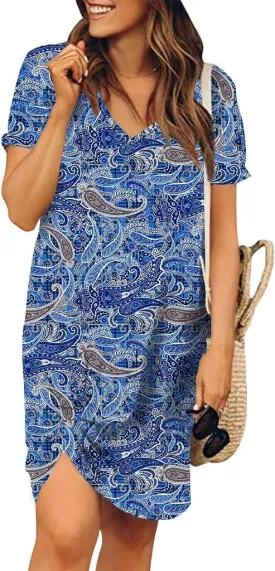 Locryz Women's Summer Twist Knot Tshirt Dresses Casual V Neck Short Sleeve Knot Dress