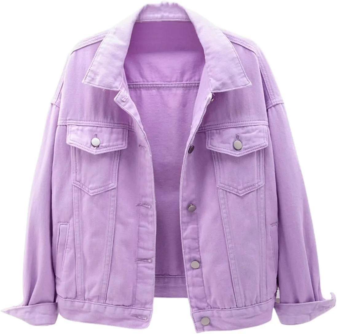 loveimgs Women's Classic Collared Button Down Distressed Oversize Boyfriend Unlined Denim Trucker Shacket Jacket