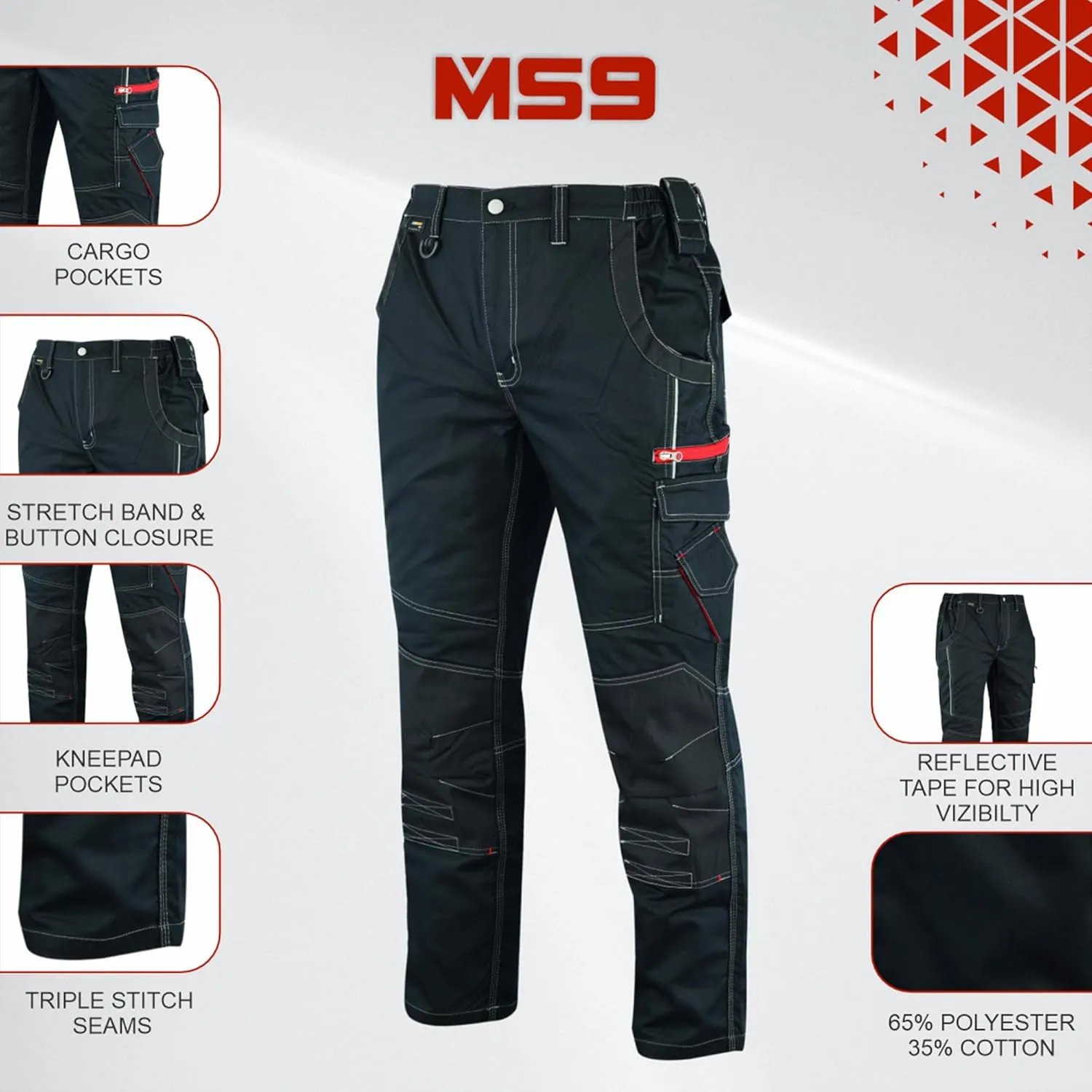 MS9 Men's Cargo Combat Active Casual Tactical Work Pants Trousers Jeans