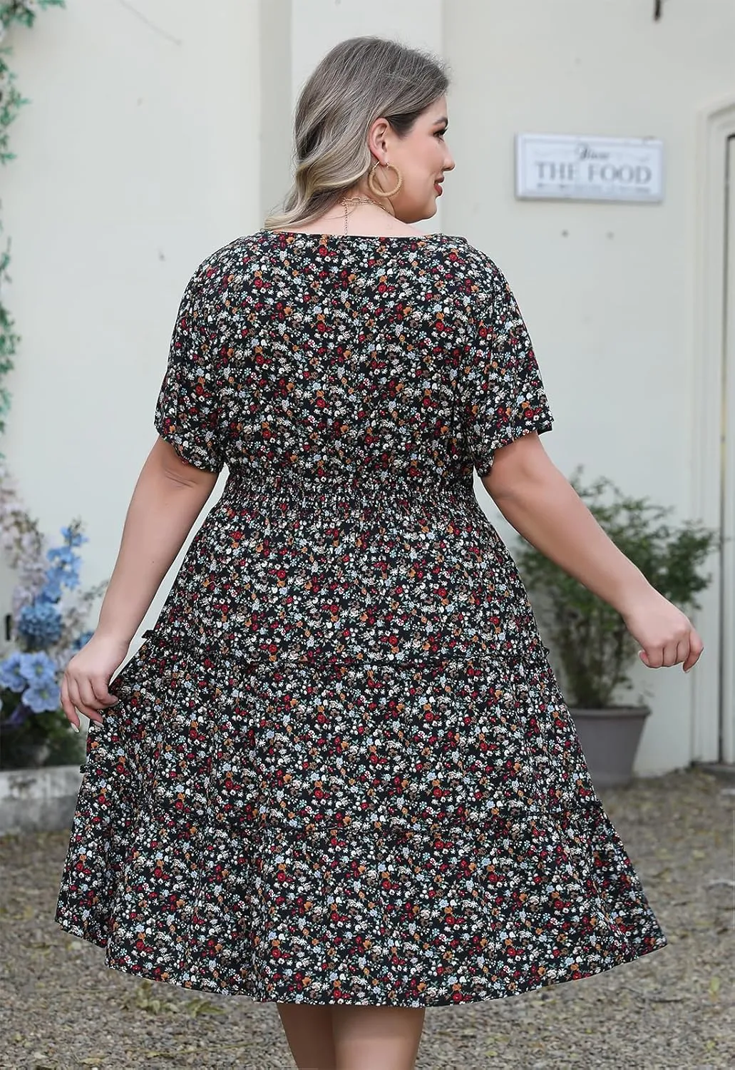Nemidor Womens Plus Size Summer Midi Dress Casual Tiered Floral Print Beach Swing Boho Dresses with Pocket 16-26