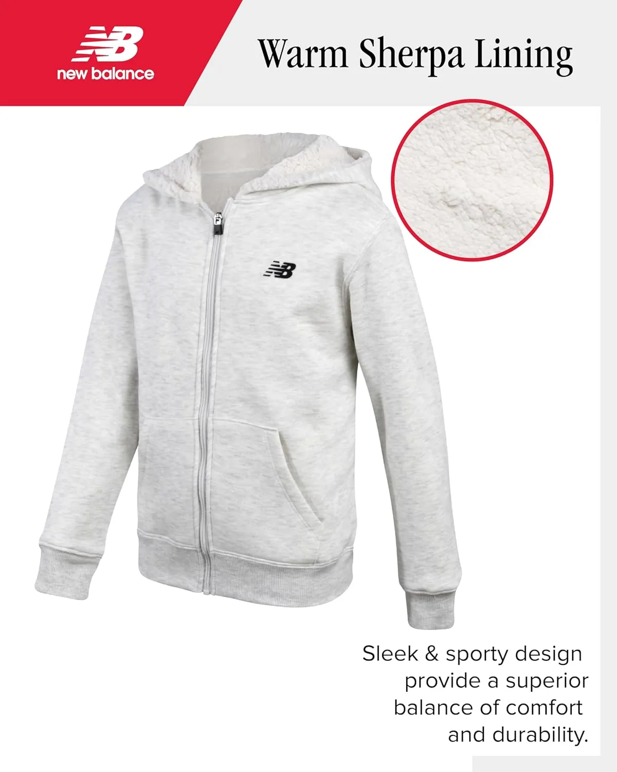 New Balance Boys' Sweatshirt - Soft Fleece Full Zip Up Sherpa-Lined Hoodies for Boys - Cozy Boys Hooded Sweatshirts (8-20)