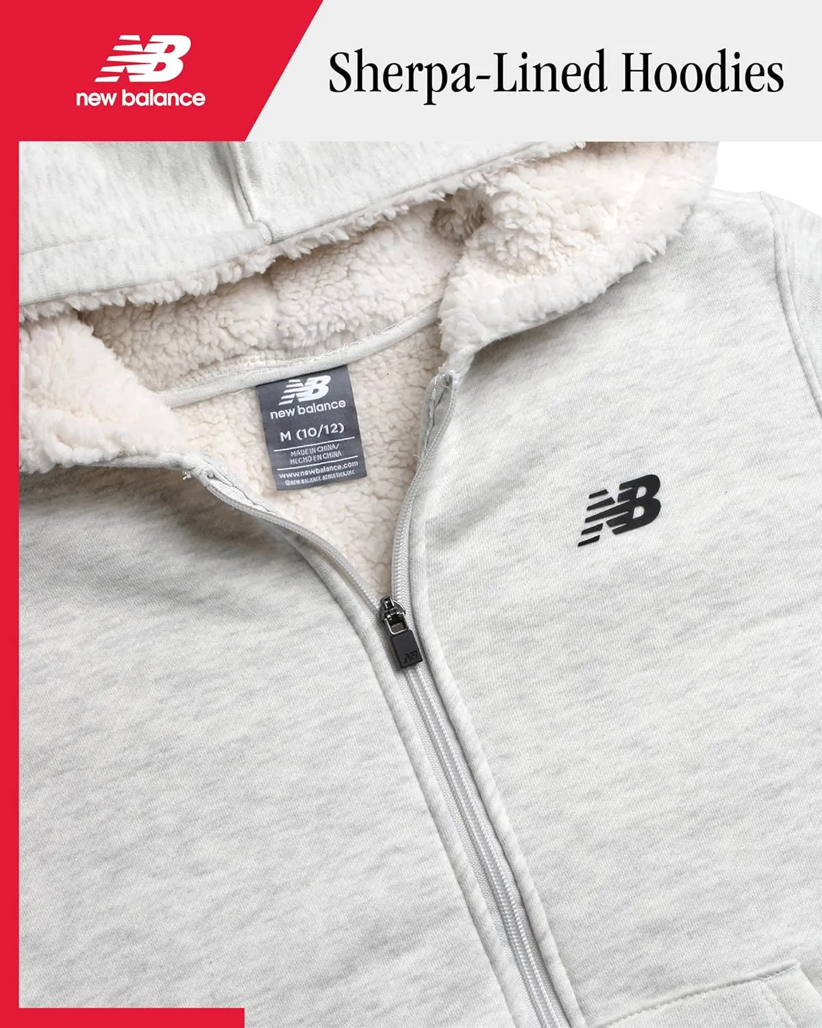 New Balance Boys' Sweatshirt - Soft Fleece Full Zip Up Sherpa-Lined Hoodies for Boys - Cozy Boys Hooded Sweatshirts (8-20)