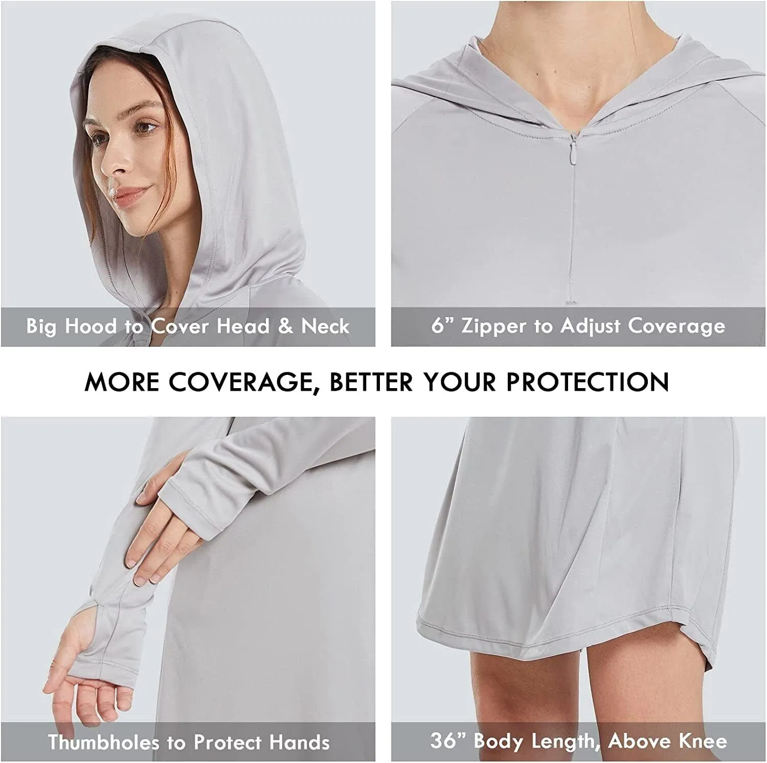 New with tags! BALEAF Women's UPF 50 Long Sleeve Beach Cover Up Dress Sun Protection Quick Dry Grey, Sz L! Retails $80 