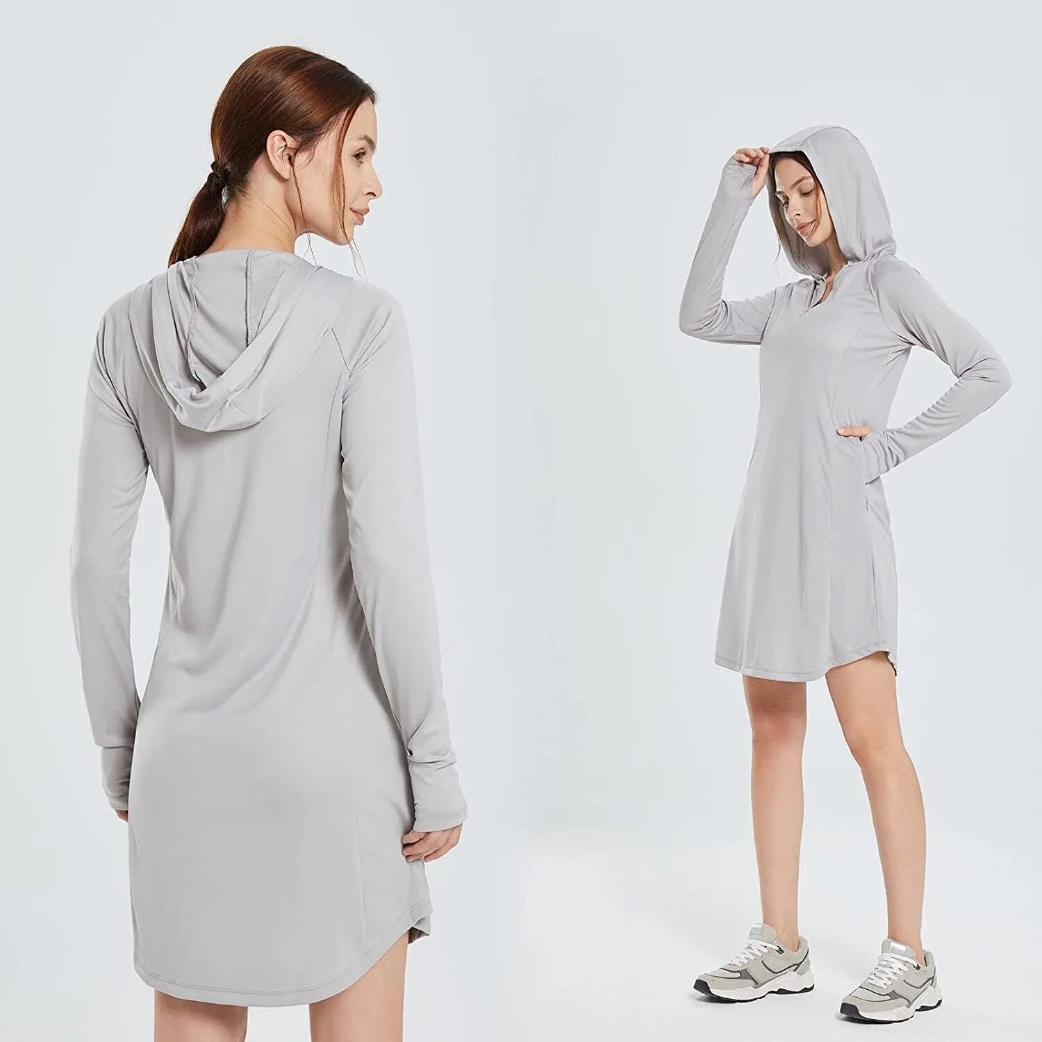 New with tags! BALEAF Women's UPF 50 Long Sleeve Beach Cover Up Dress Sun Protection Quick Dry Grey, Sz L! Retails $80 