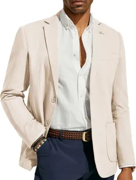 PJ PAUL JONES Mens Blazer Casual Cotton-Linen Sport Coat Lightweight 2 Button Unlined Suit Jackets