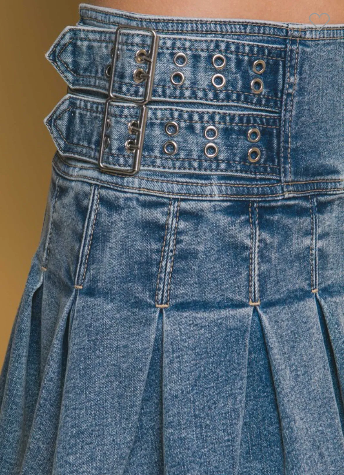 Pleated Denim Skirt