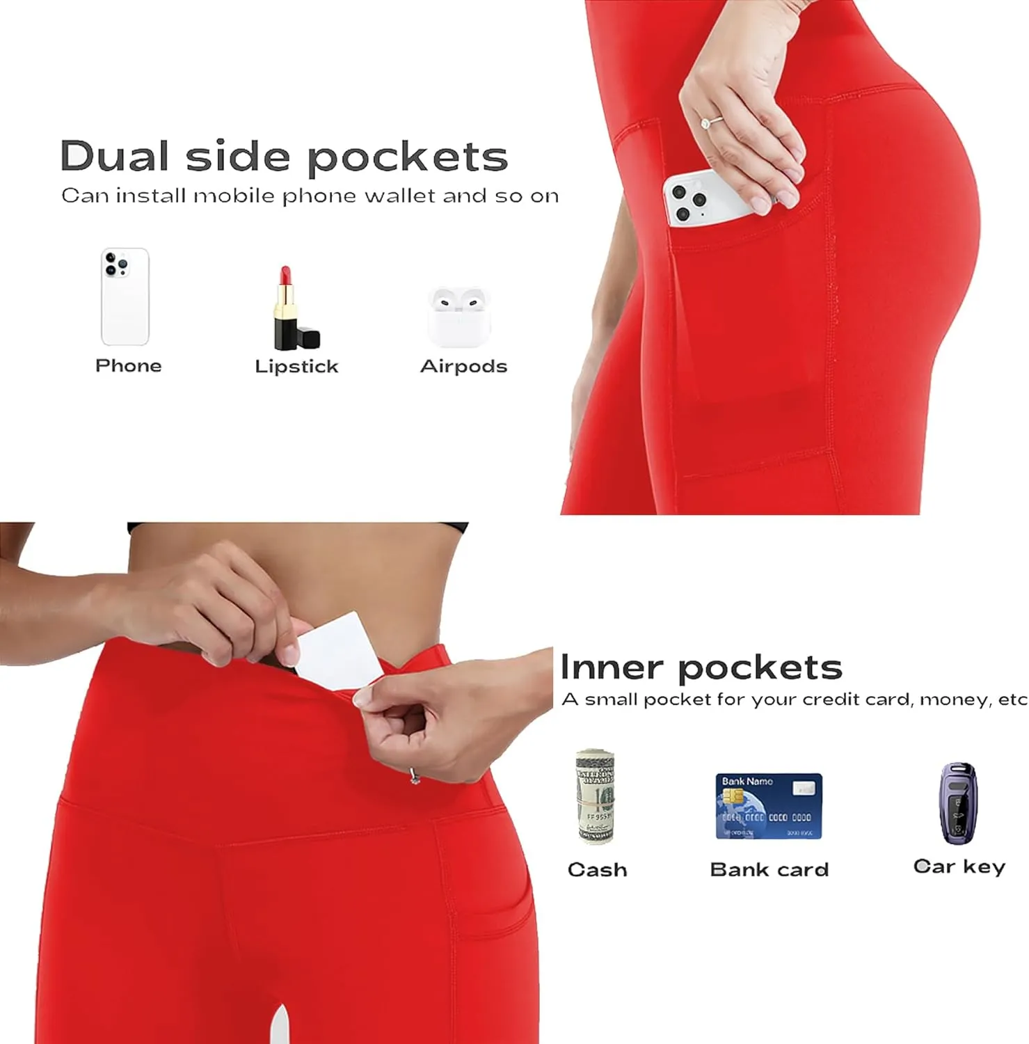 RIMLESS 7 Women's Leggings with Pockets High Waist Cotton Yoga Pants Workout Running Athletic Capris