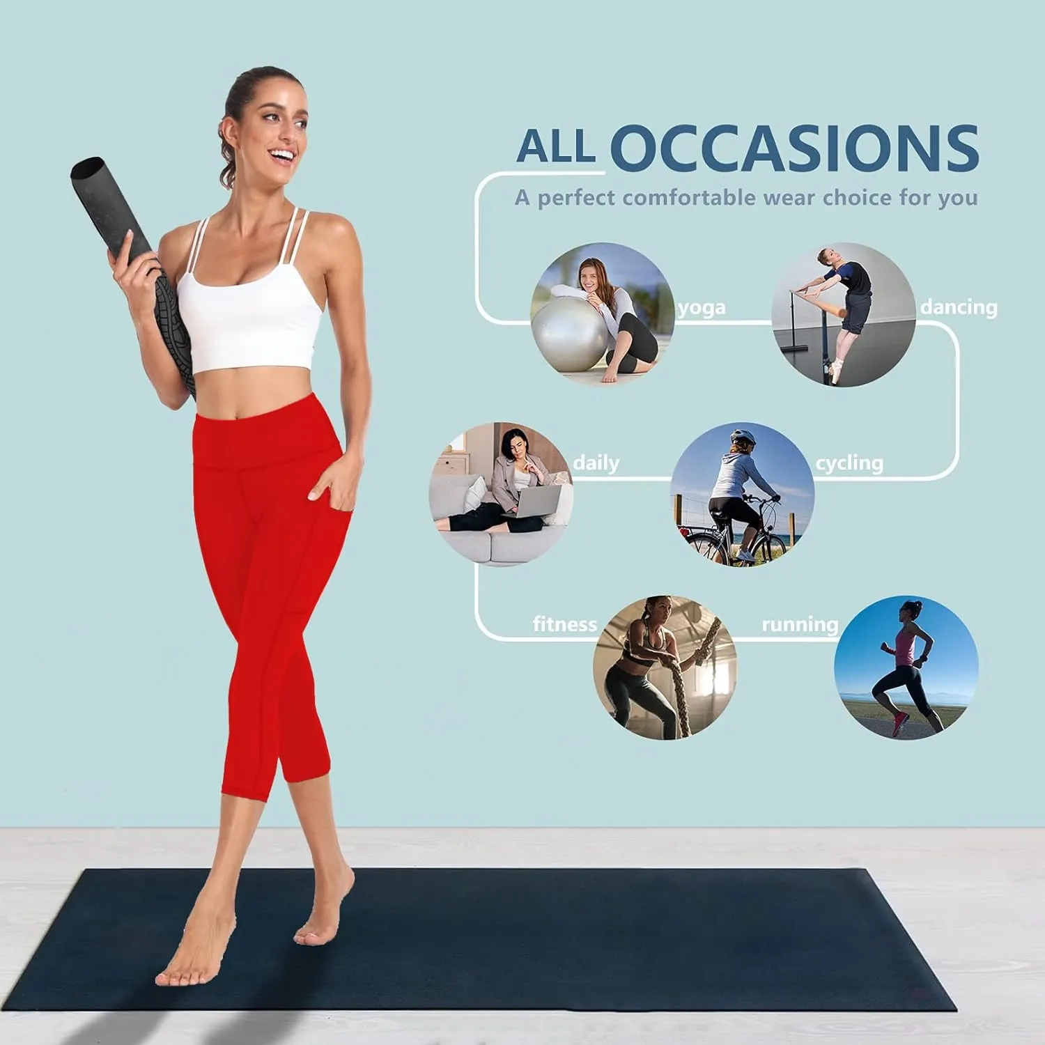 RIMLESS 7 Women's Leggings with Pockets High Waist Cotton Yoga Pants Workout Running Athletic Capris