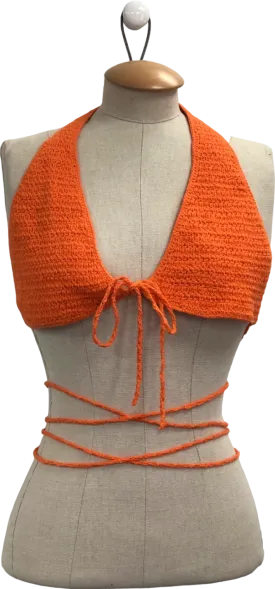 Shondel Orange Handmade 2-piece Knitted Top and Skirt Set UK M