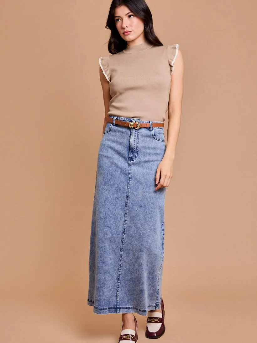 Slay The Day Flare Denim Long Skirt